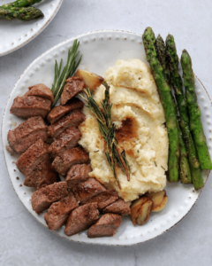 Grass-fed Lamb Medallions with Creamy Rosemary Mash and asparagus Recipe from Dietetic Aesthetic
