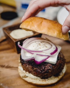 New Zealand Grass-fed Lamb Burger with Cumin Mayo and Feta Cheese Recipe from Jaymee Sire
