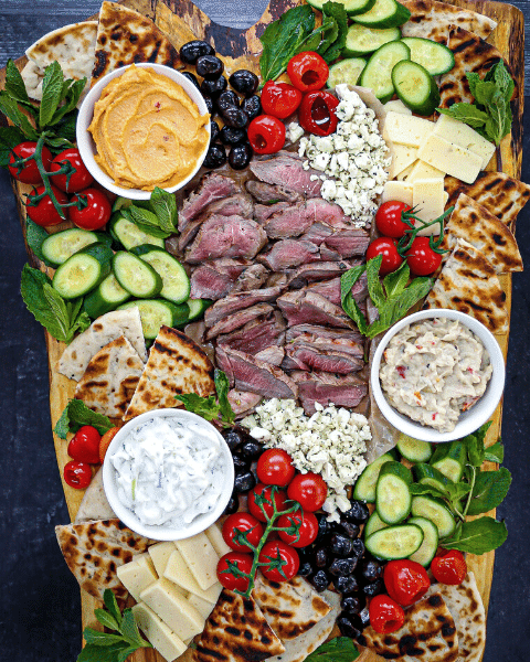 Mediterranean Mezze Platter with Rosemary Garlic Grilled Lamb Recipe from What Should I Make For