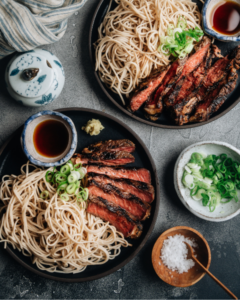 Grilled New Zealand Grass-fed Ribeye with Soba Noodles and Tsuyu Recipe