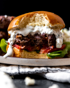 Grass-fed Beef Burgers with Blue Cheese, Bacon and Crunchy Apple Slaw Recipe from Plays Well With Butter