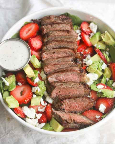 Grass-fed Steak and Strawberry Poppyseed Salad Recipe from Erin Lives Whole