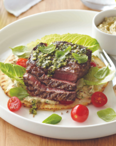 Barbecued New Zealand Grass-fed Steaks with Baba Ghanoush Recipe from Kathy Paterson