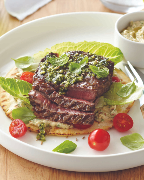 Barbecued New Zealand Grass-fed Steaks with Baba Ghanoush Recipe from Kathy Paterson