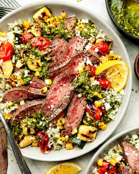 New Zealand Grass-fed Grilled Chimichurri Steak Bowl Recipe from Plays Well With Butter